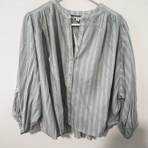 NWT Anthropologie Green Oversized Blouse with Mandarin Collar